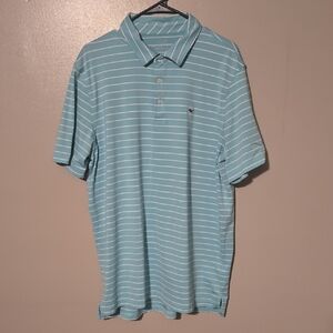 Vineyard Vines Polo Shirt Mens Large Green Performance Striped Short Sleeve Golf